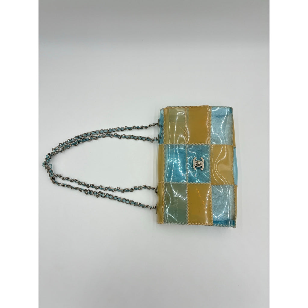 CC Chocolate Bar Blue/Beige Chain Shoulder Bag