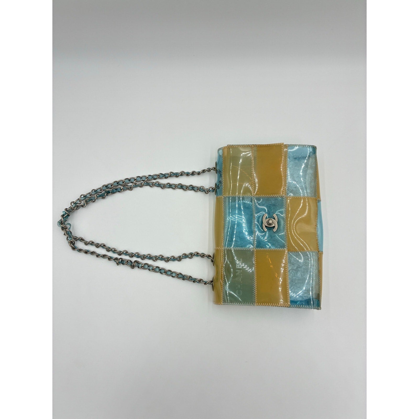 CC Chocolate Bar Blue/Beige Chain Shoulder Bag
