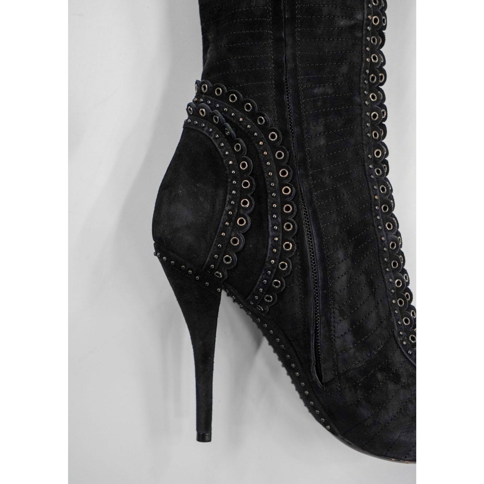 Vintage Black Suede Knee-High Lace-Up Boots by John Galliano