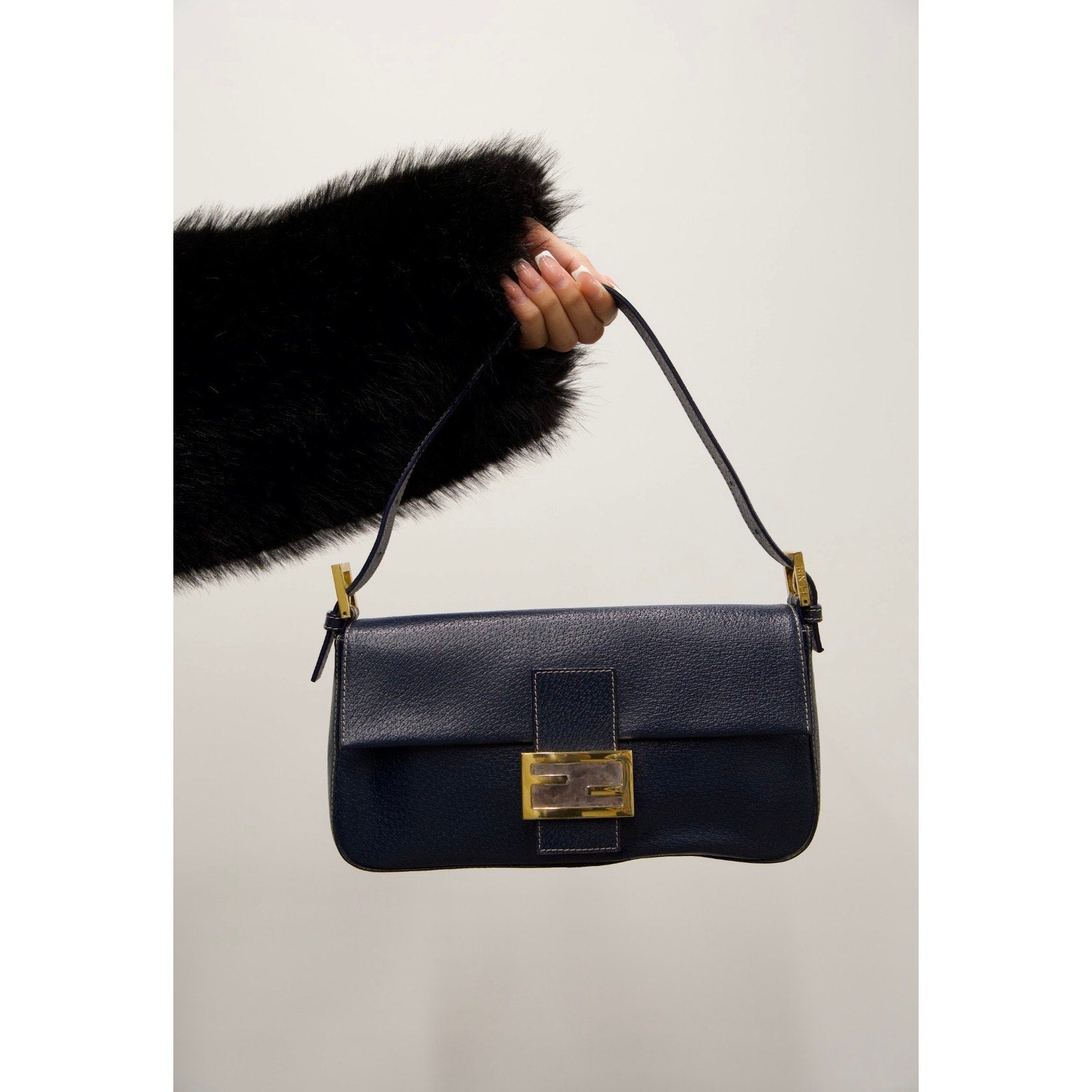 Baguette Blue Leather Handbag