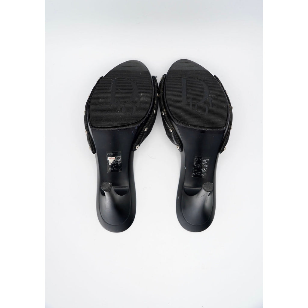 Vintage Black Quilted Open-Toe Mules CD Charm