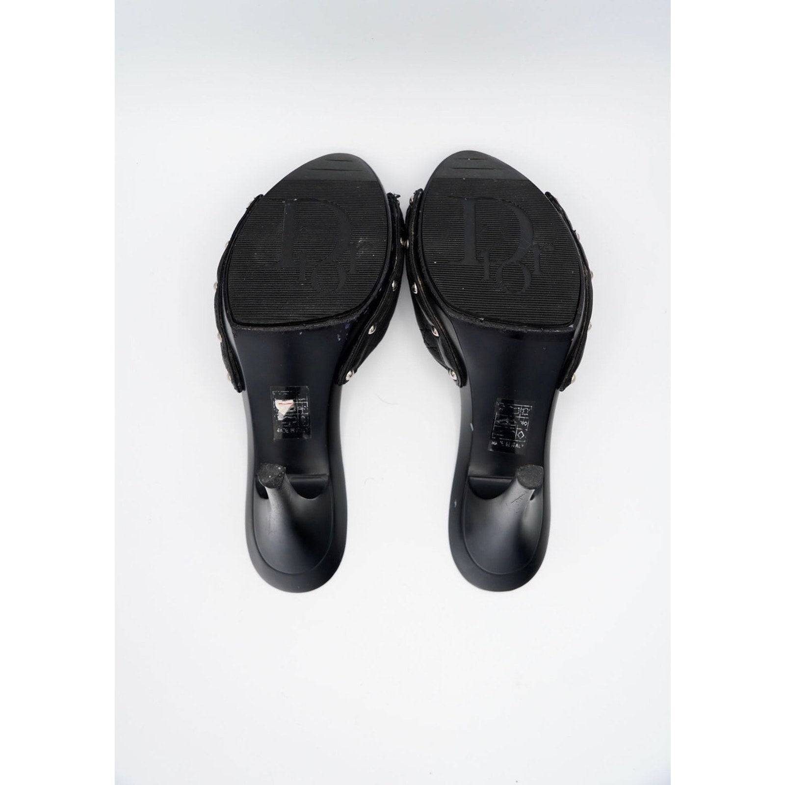 Vintage Black Quilted Open-Toe Mules CD Charm