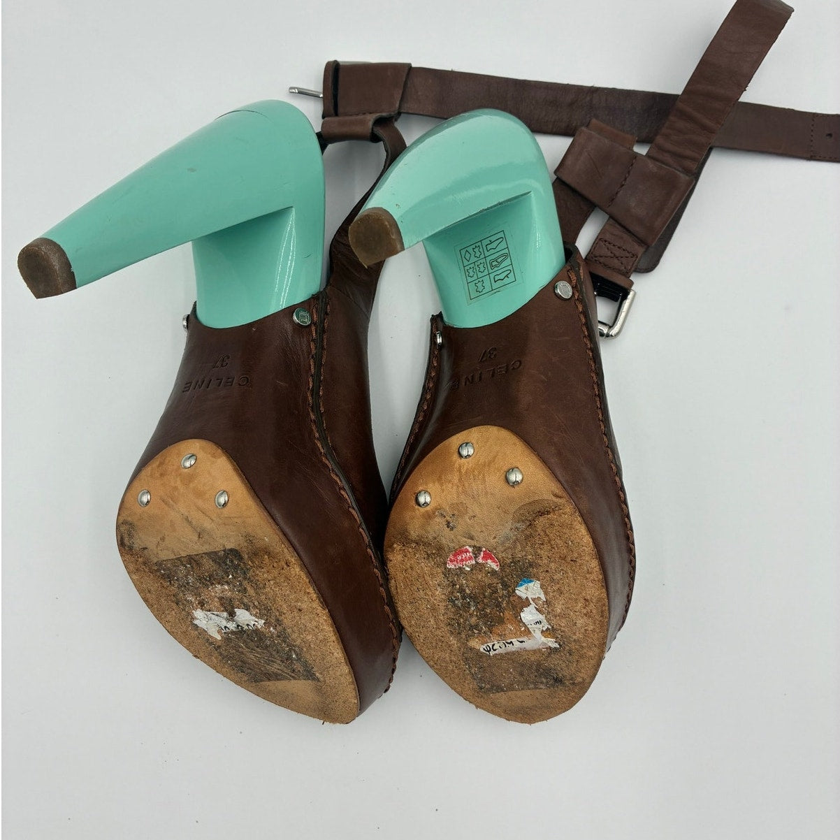 37 Vintage Brown Leather Slingback Platform Heels
