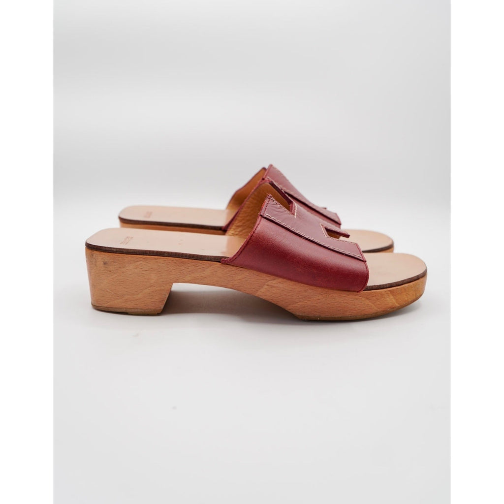 Vintage Red Leather Platform Slides