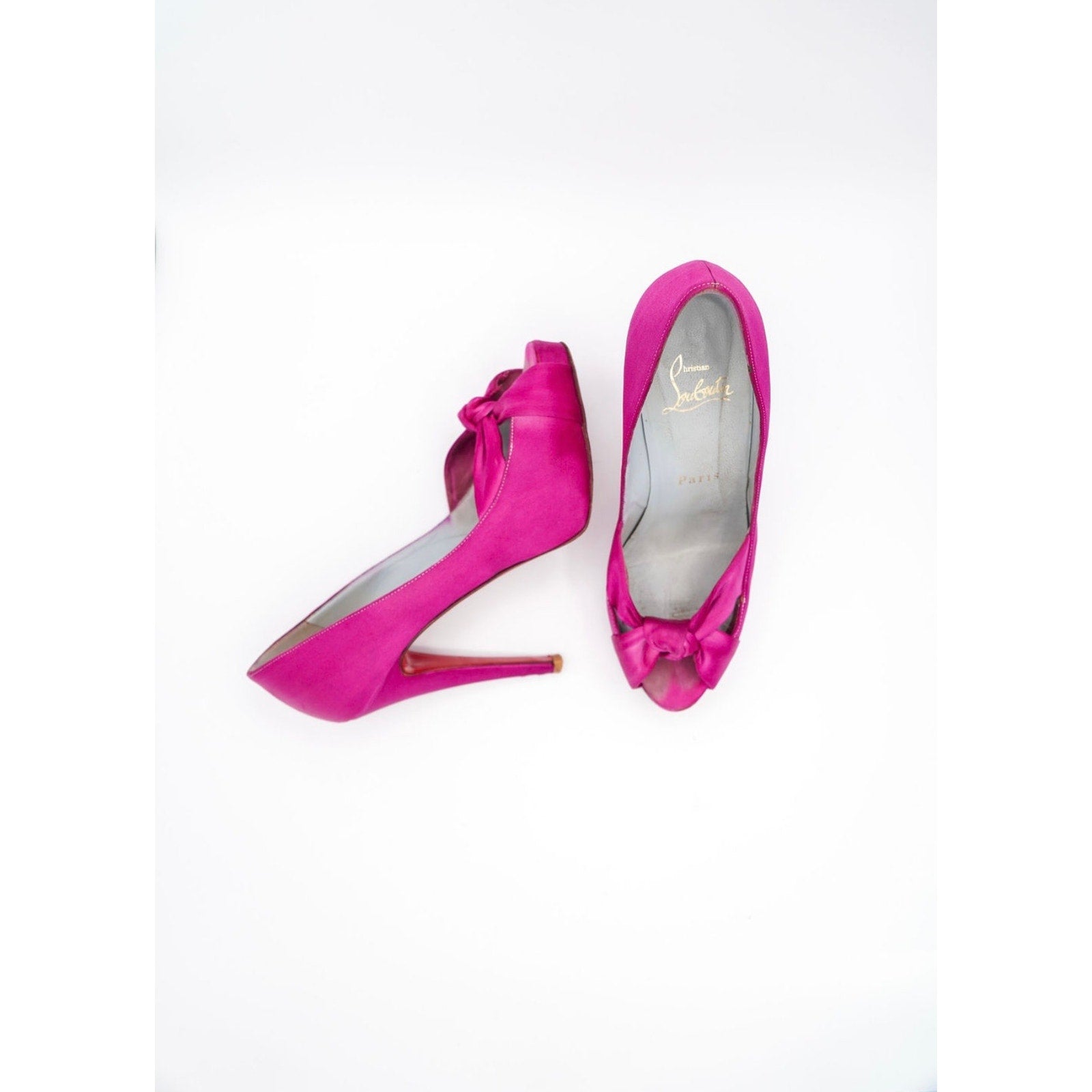 Pink Satin Bow Peep-Toe Platform Pumps