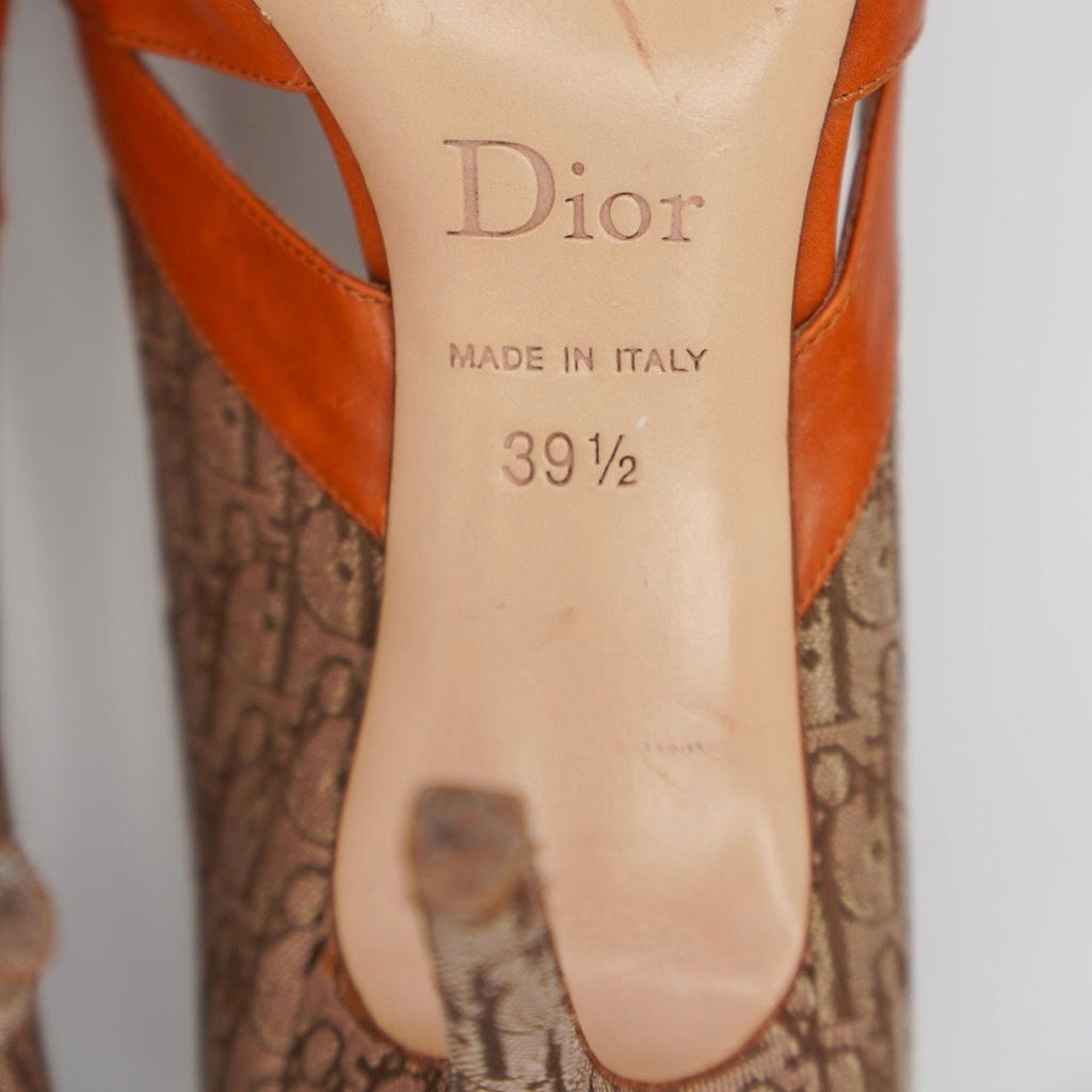 Vintage Brown Canvas Oblique D’Orsay Pumps
