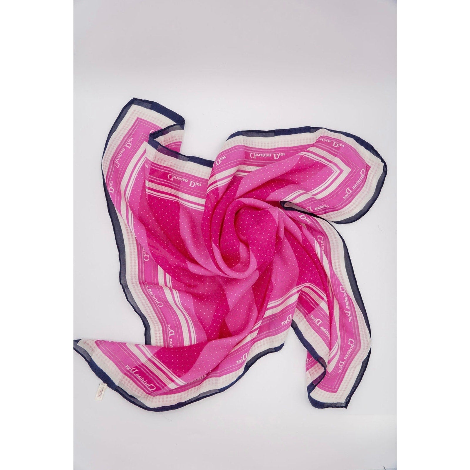 CD Silk Scarf with Black Trim Pink Polka Dot