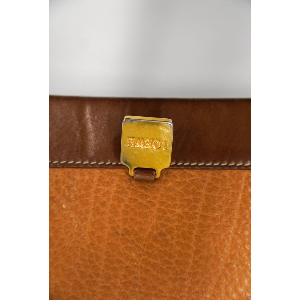 Anagram Brown Leather Tote Shoulder Bag Gold Hardware
