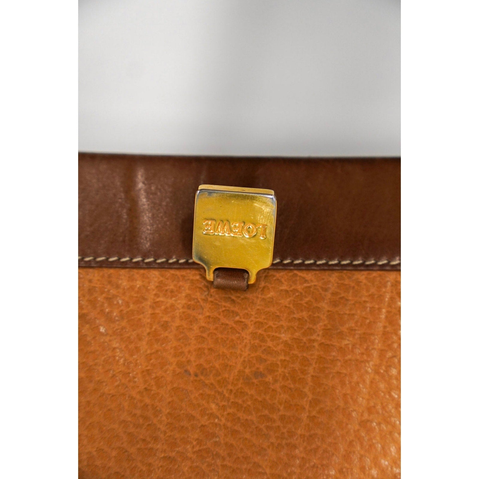 Anagram Brown Leather Tote Shoulder Bag Gold Hardware