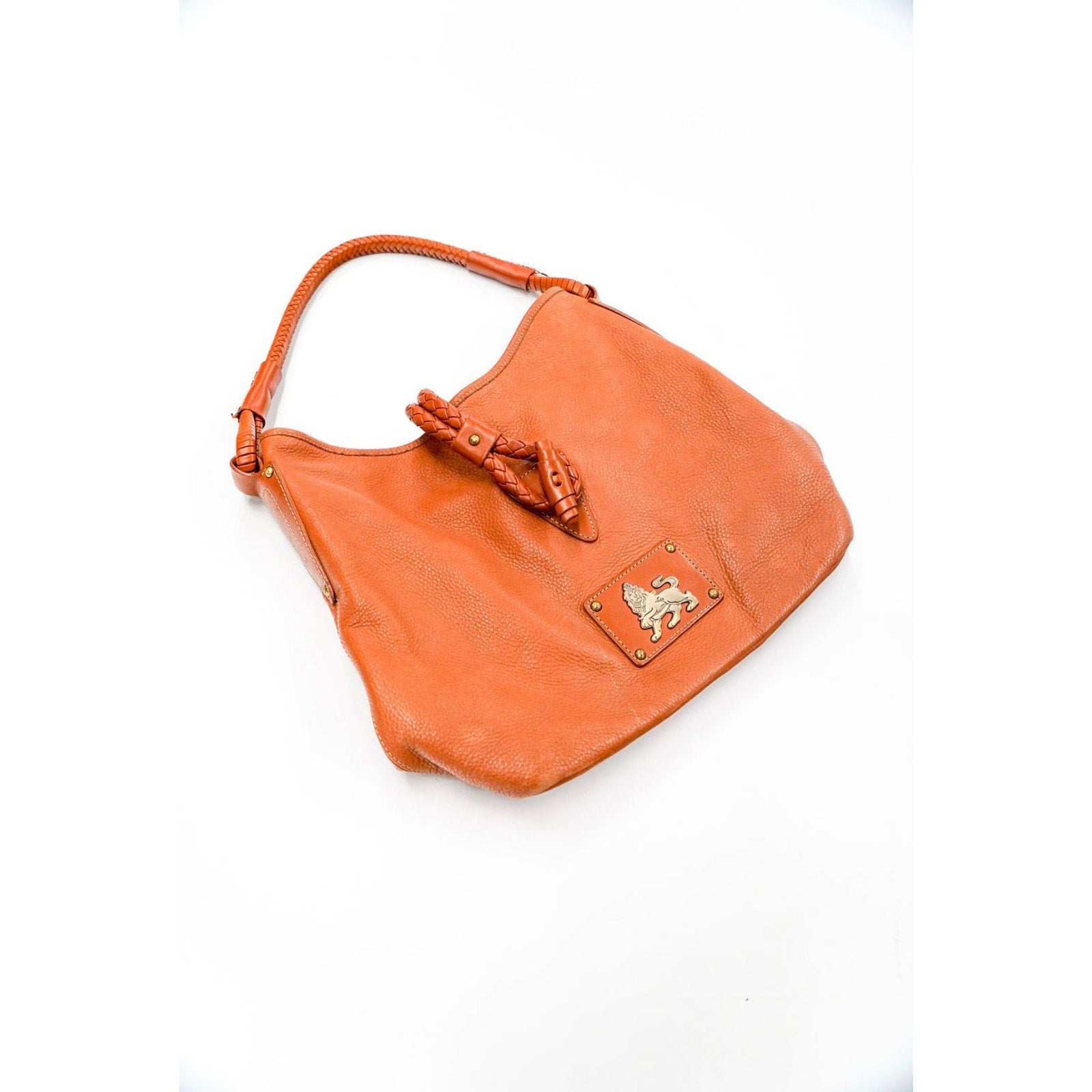 Vintage Brown Leather Braided Strap Hobo Bag