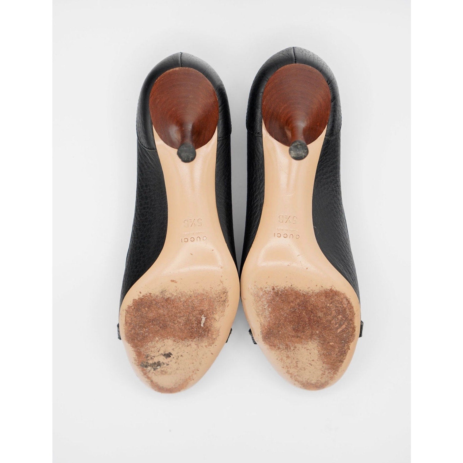 Vintage Black Bamboo Accent Leather Pumps