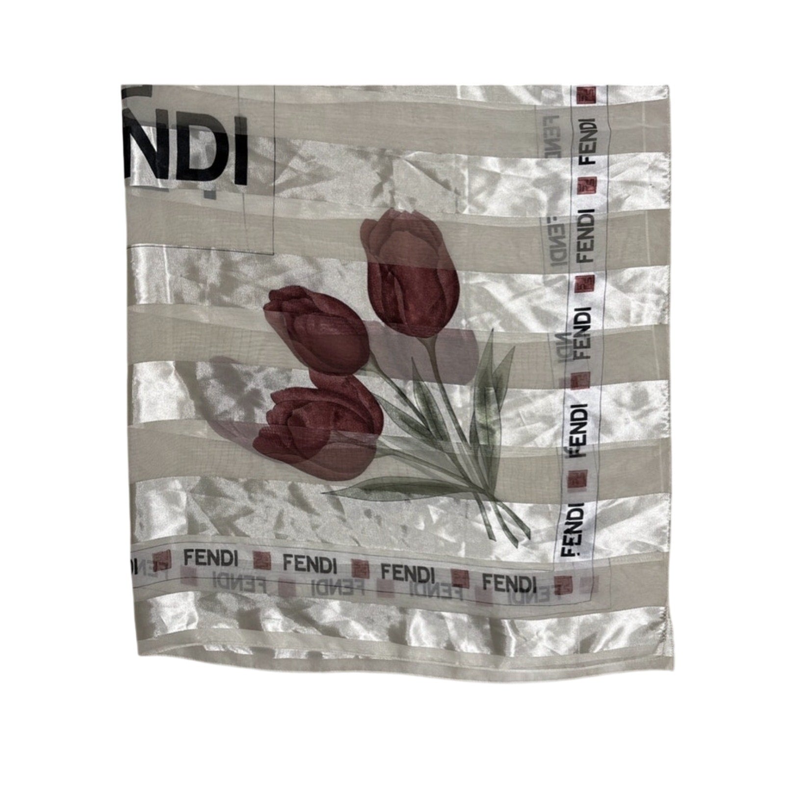 39" Vintage Silk Floral Tulip Square Scarf Multicolor