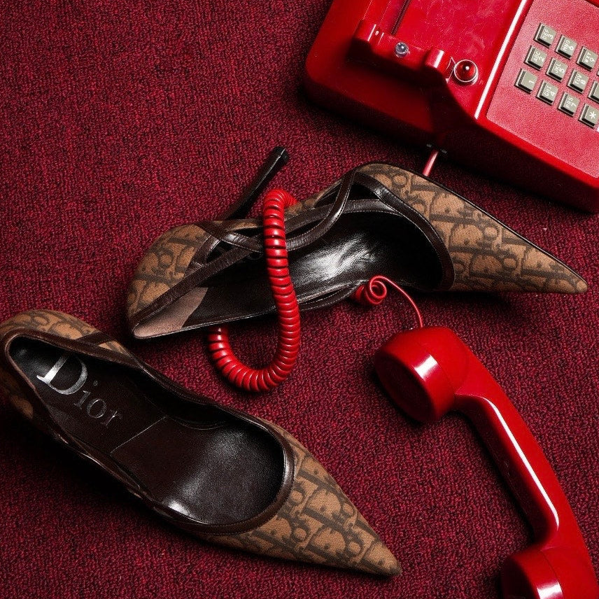 Vintage Brown Monogram Canvas Pumps