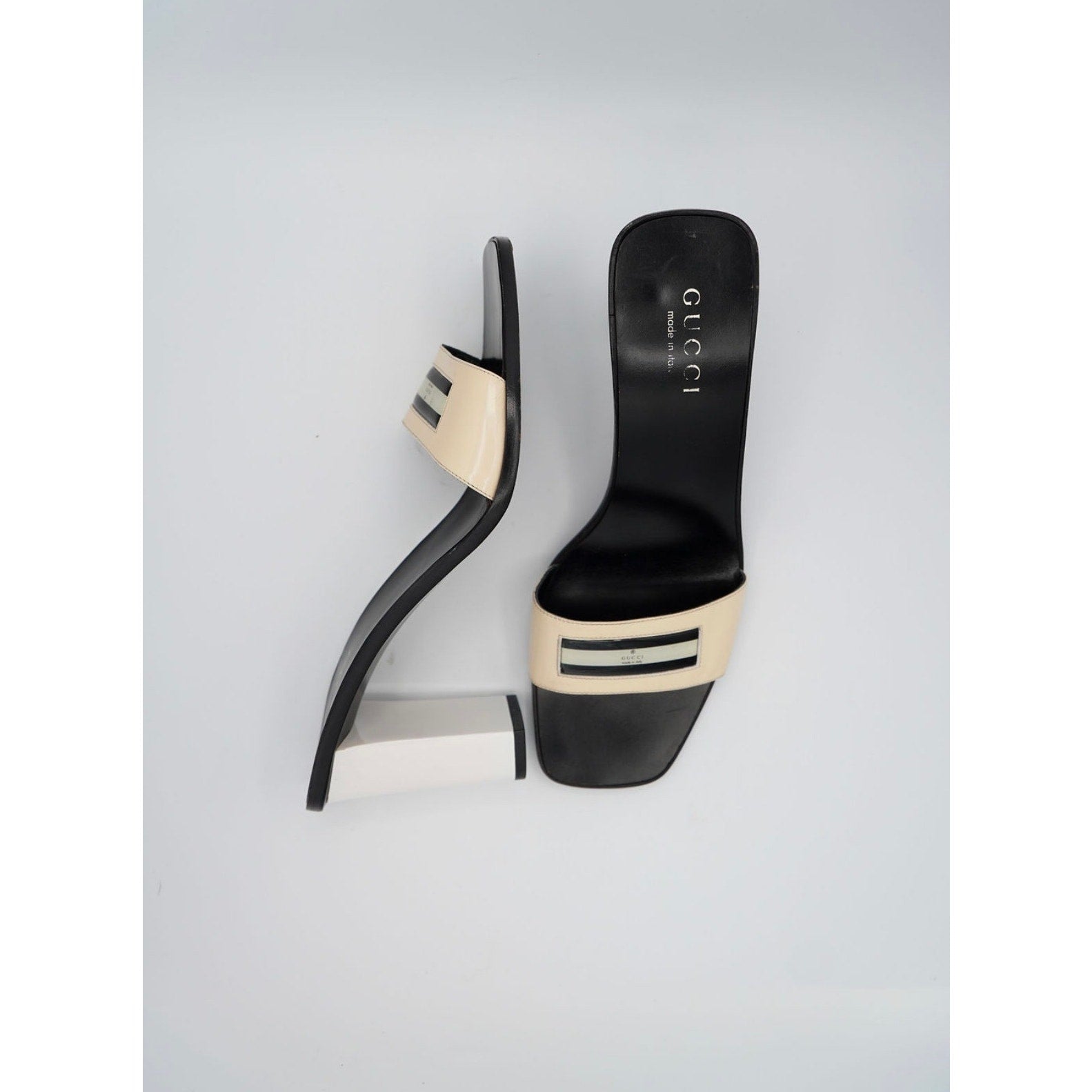 Logo Print Black and White Mule
