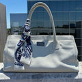 Executive Tote White Caviar Leather Silk CC Twilley