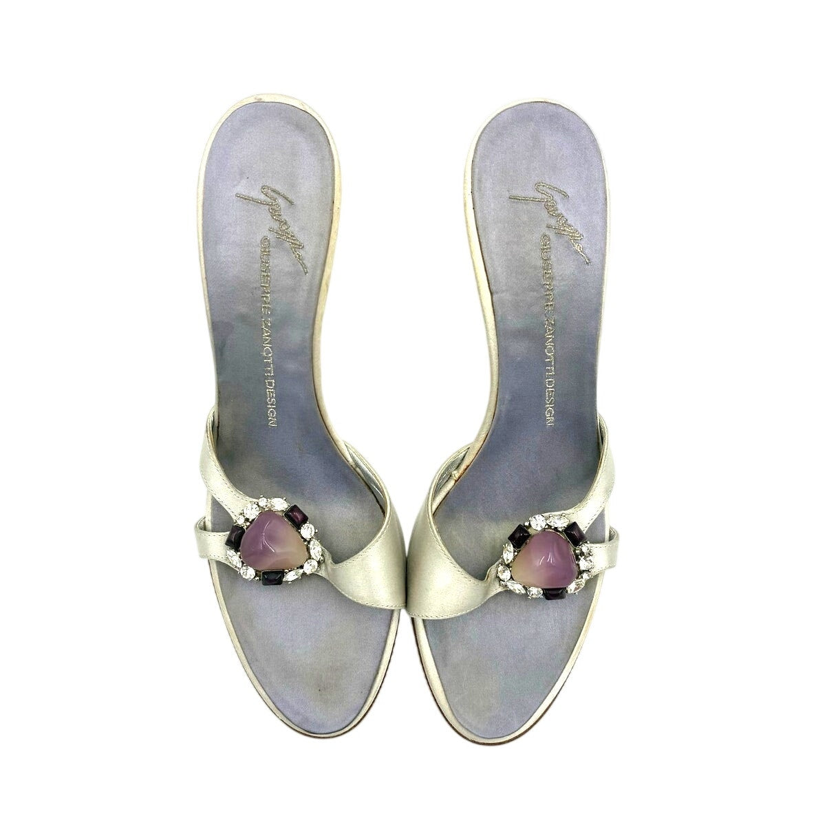 Purple Satin Crystal Embellished Mules