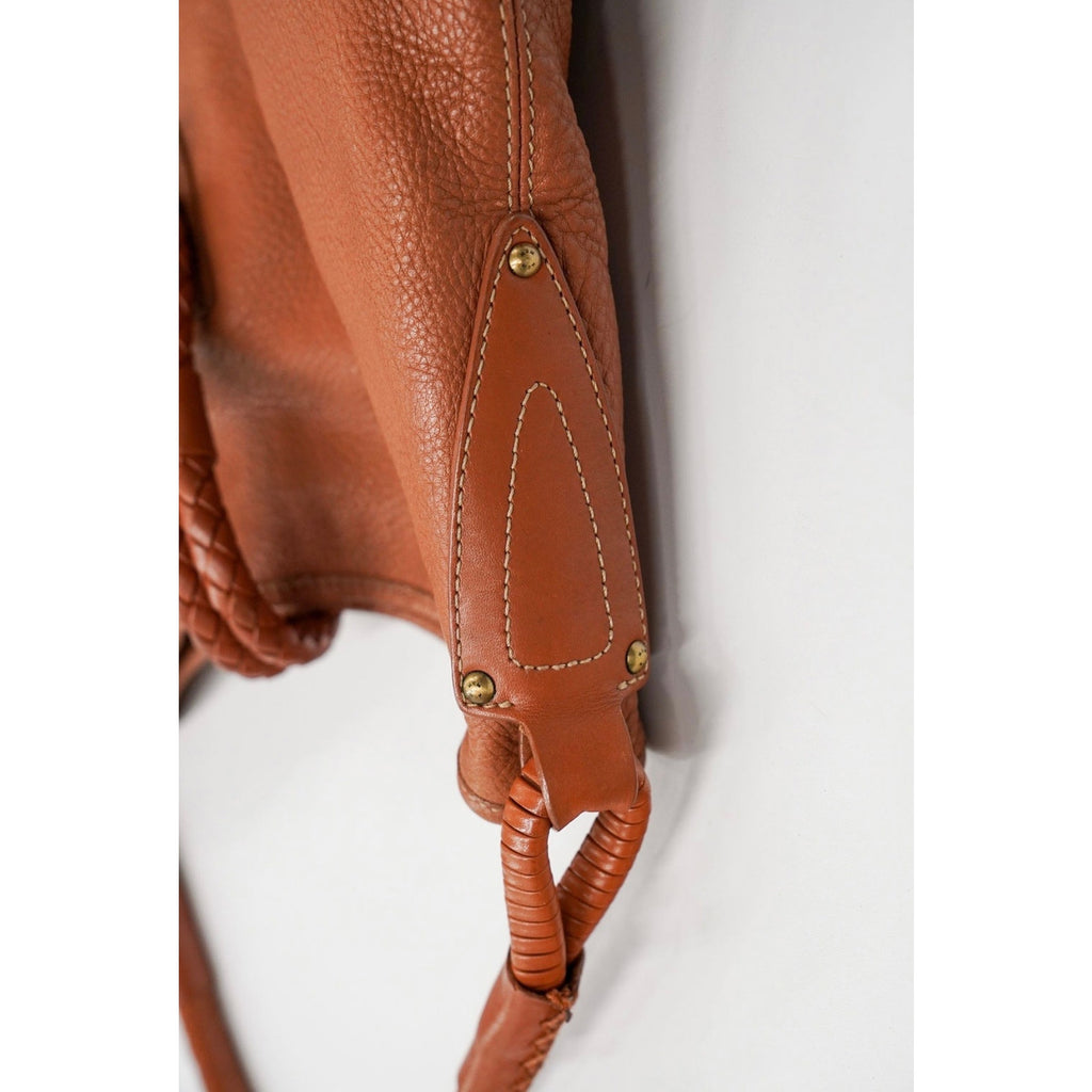 Vintage Brown Leather Braided Strap Hobo Bag