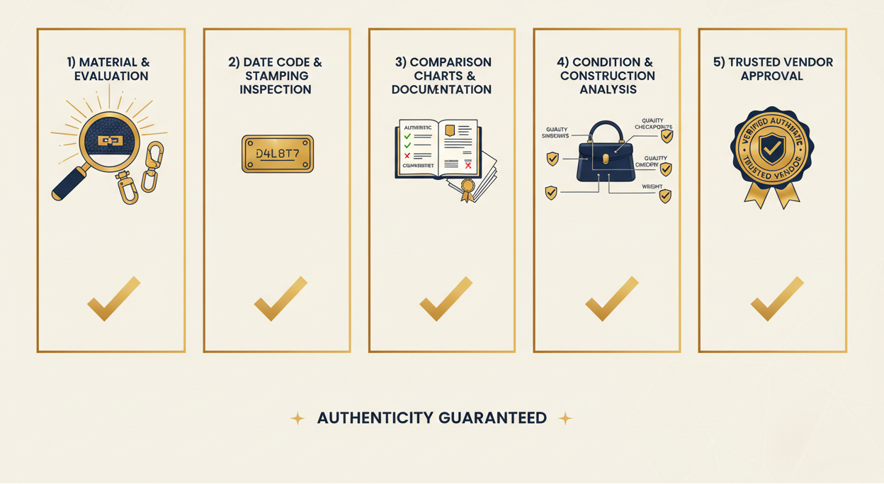While Entrupy is used for bags only, every item we accept goes through a thorough internalreview that includes: Material and hardware evaluation Date code and stamping checks Comparison to known authentic references Condition and construction analysis Verification through trusted vendors and long-term consignorsOnly pieces that pass this standard are listed on our site.